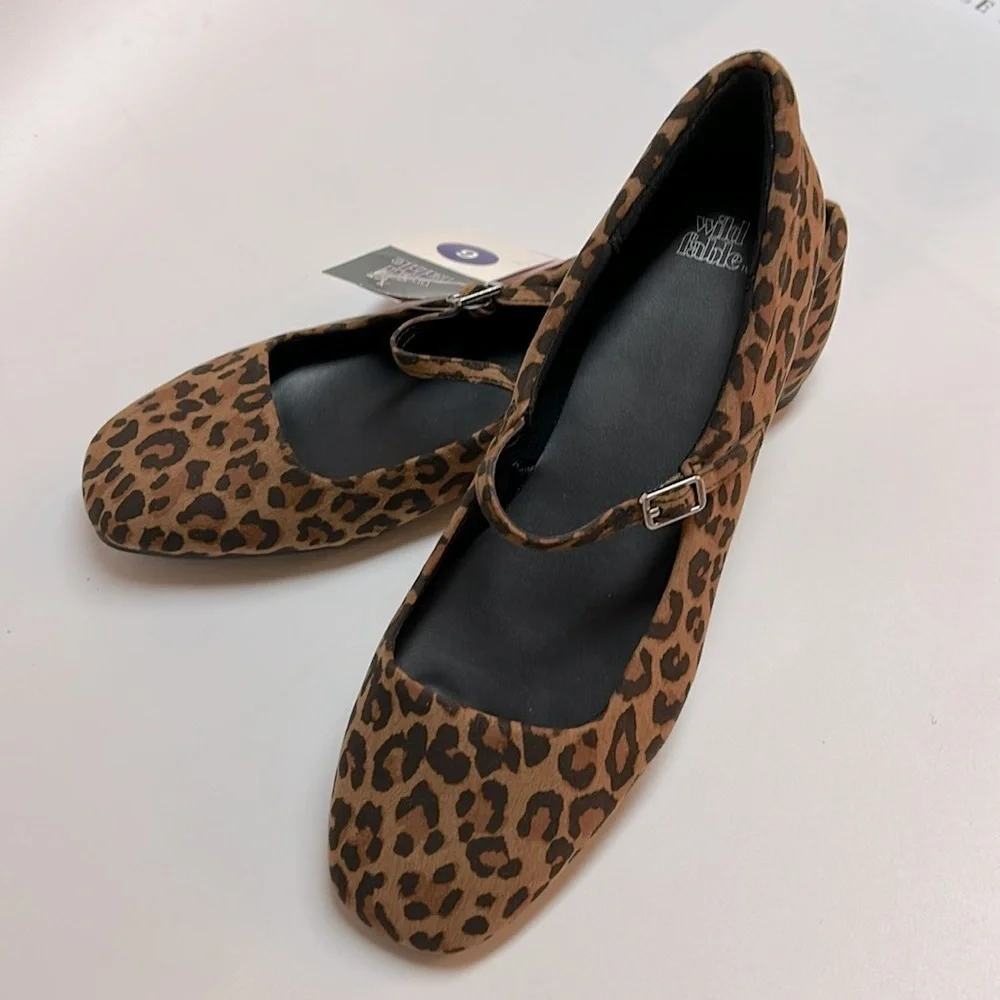 Wild Fable Elsa Leopard Print Mary Jane Flats Brown Black